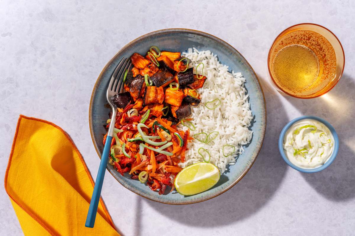 Scharfe Gochujang-Auberginen-Bowl