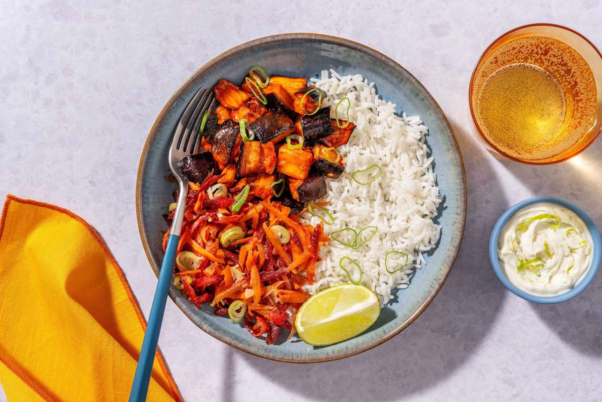 Scharfe Gochujang-Auberginen-Bowl