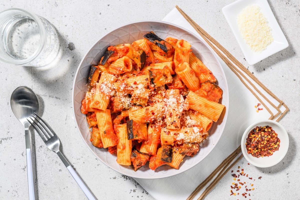 Bacon and Aubergine Rigatoni