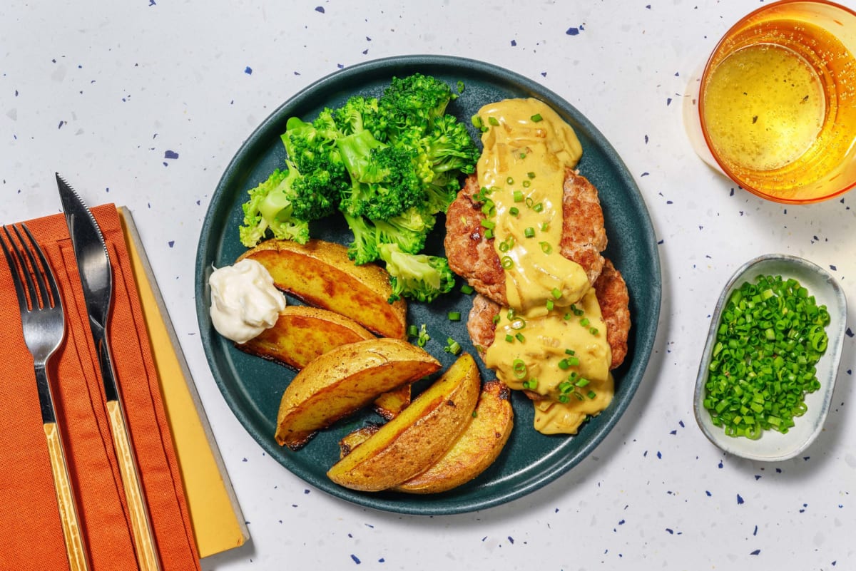 Mini-hamburgers met cheesy currysaus