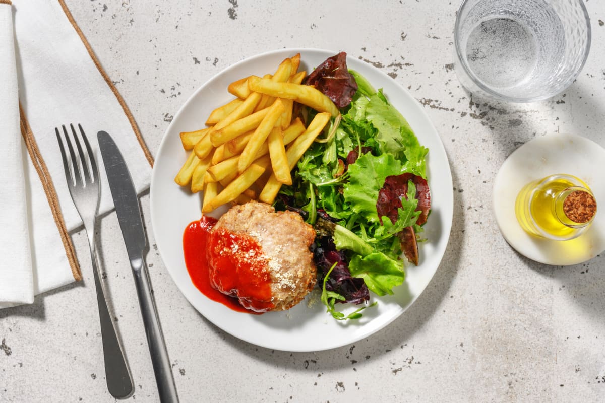 Cheesy Gochujang Naked Pork Burger and Thai Style Spiced Oven-Ready Chips