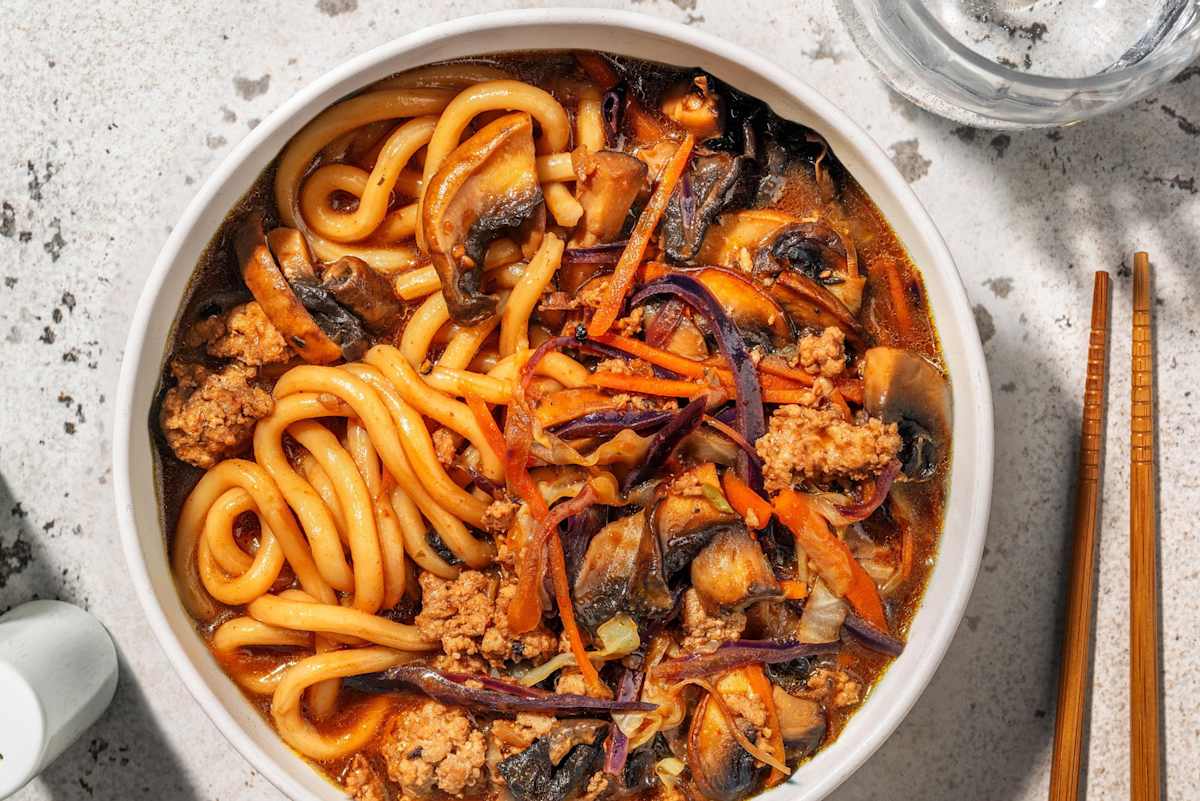 One Pan Sesame-Ginger Miso Beef Udon