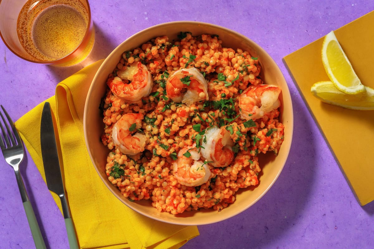 One-Pot: sardischer Perlencouscous mit Garnelen