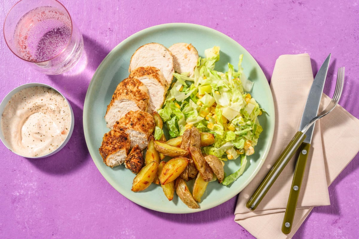 Cajun-Chicken mit Salat in Buttermilch-Dressing