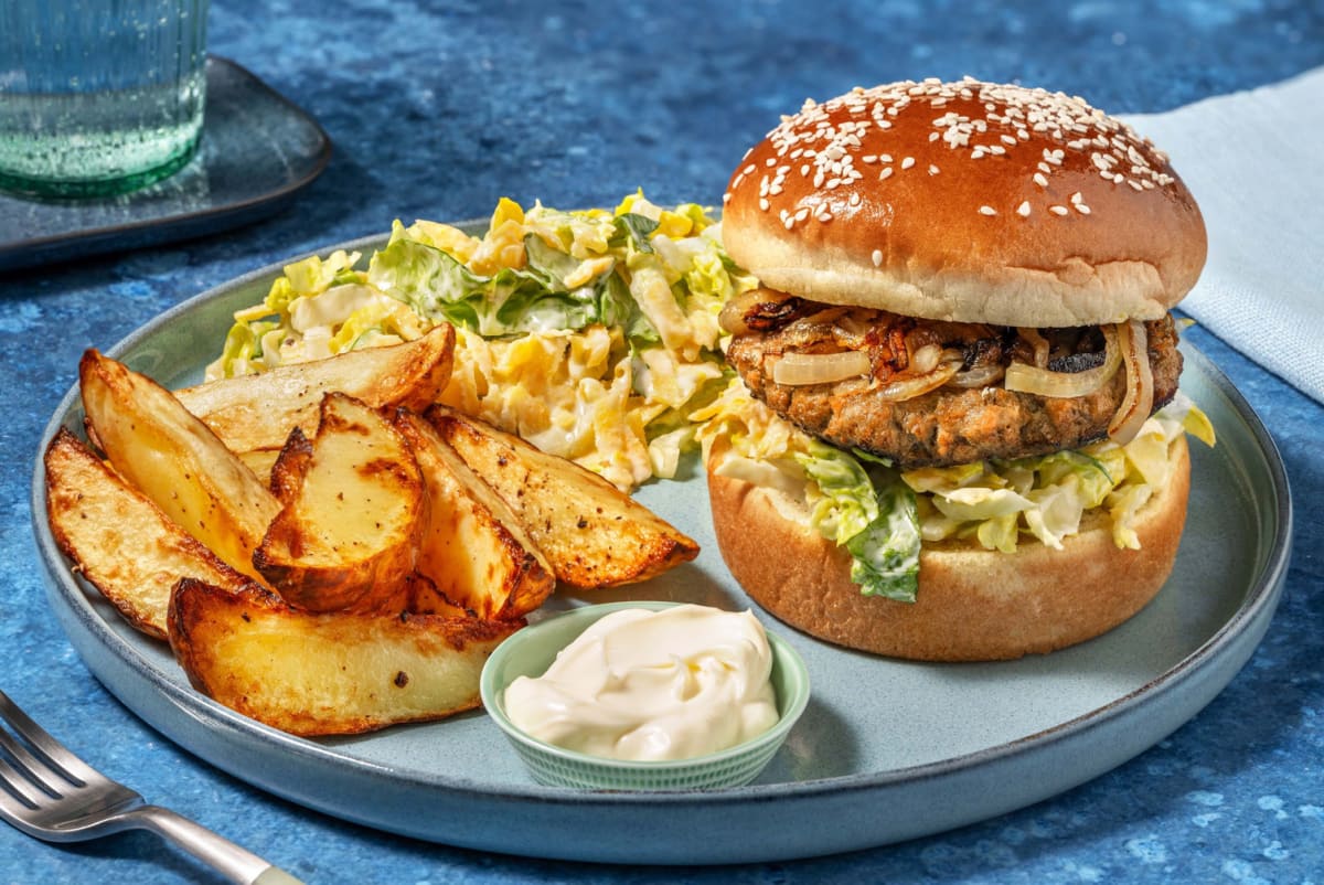 Burger de poulet en sauce teriyaki