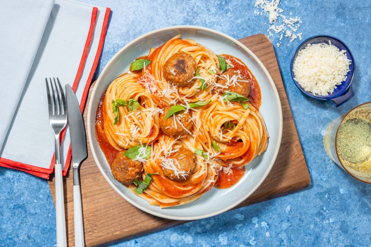 Linguine met vegetarische gehaktballetjes