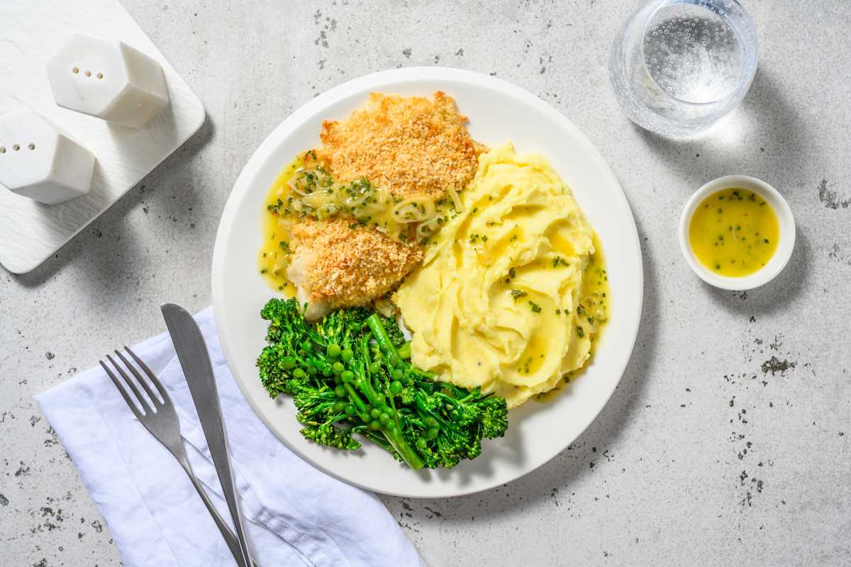 Lemon & Herb Crusted Sea Bass and Chive Butter Sauce