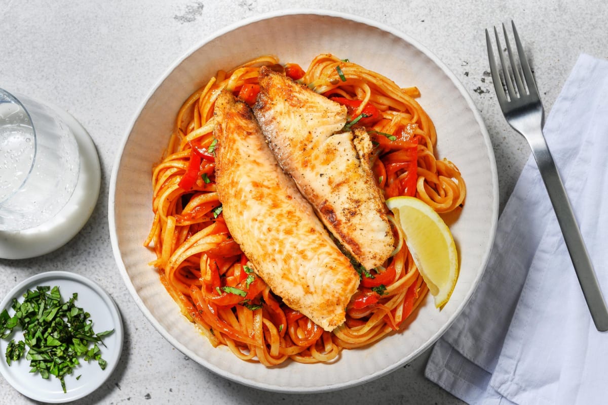 Volkoren spaghetti met pangasiusfilet
