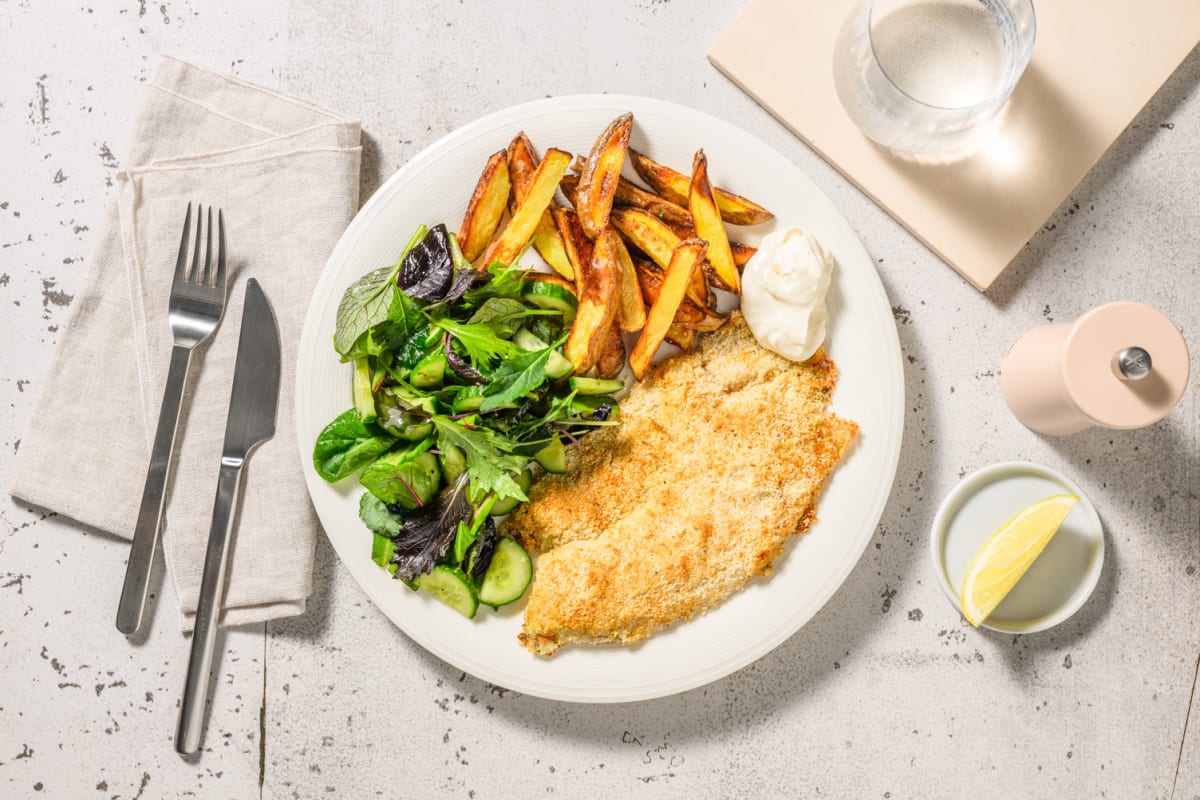 Zesty Breaded Sea Bass and Chips