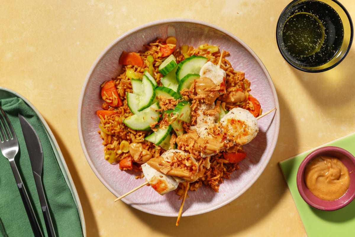 Nasi goreng et poulet saté maison