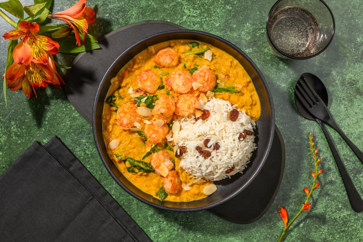Crevettes grillées & dahl de lentilles 