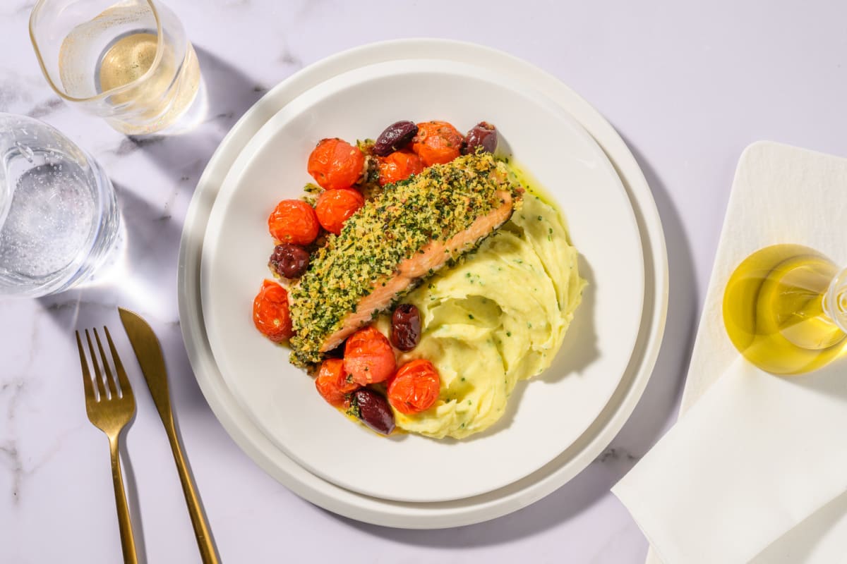 Saumon en croûte d'herbes & tomates rôties