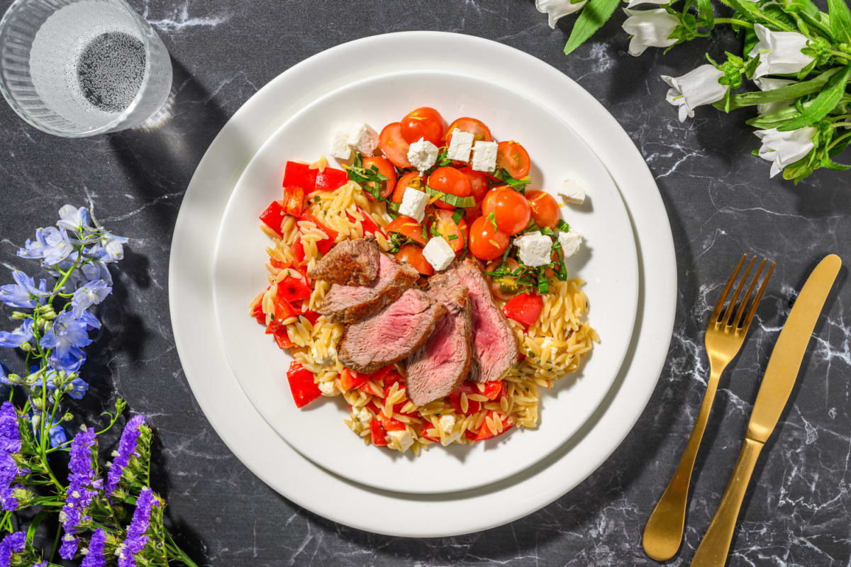 Pavé de bœuf & orzo à la méditerranéenne