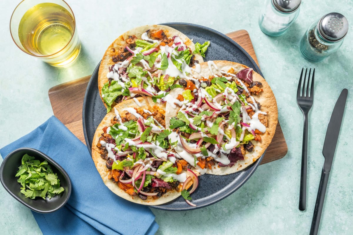 Tostadas au haché végétarien et sauce au citron vert