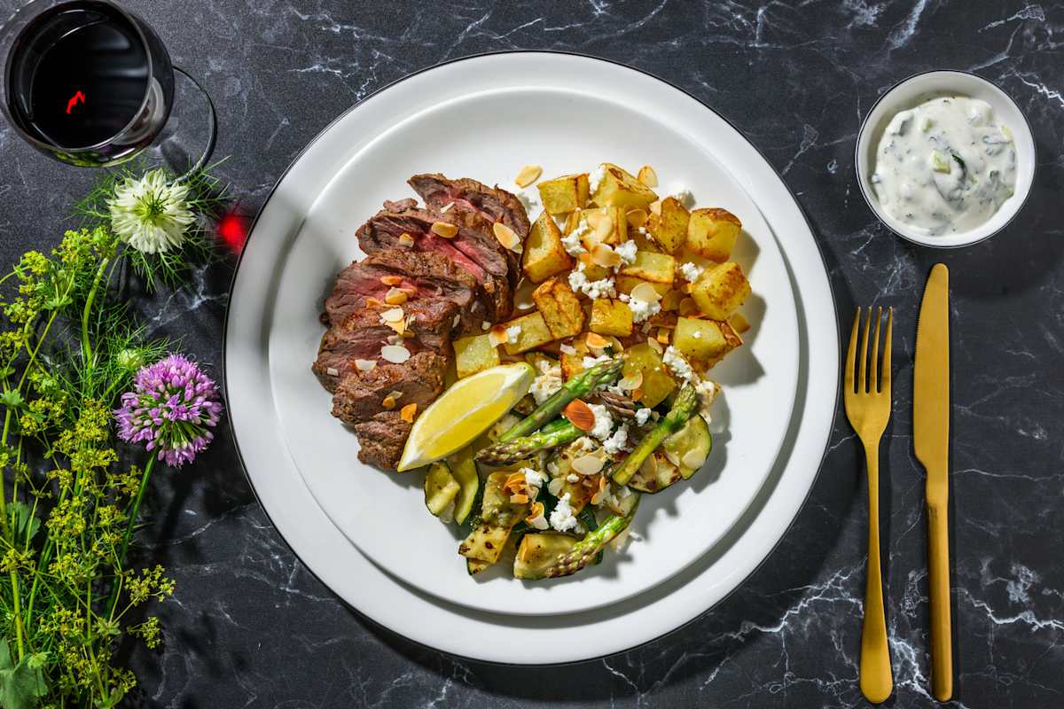 Greek Inspired Lamb Steak and Homemade Tzatziki