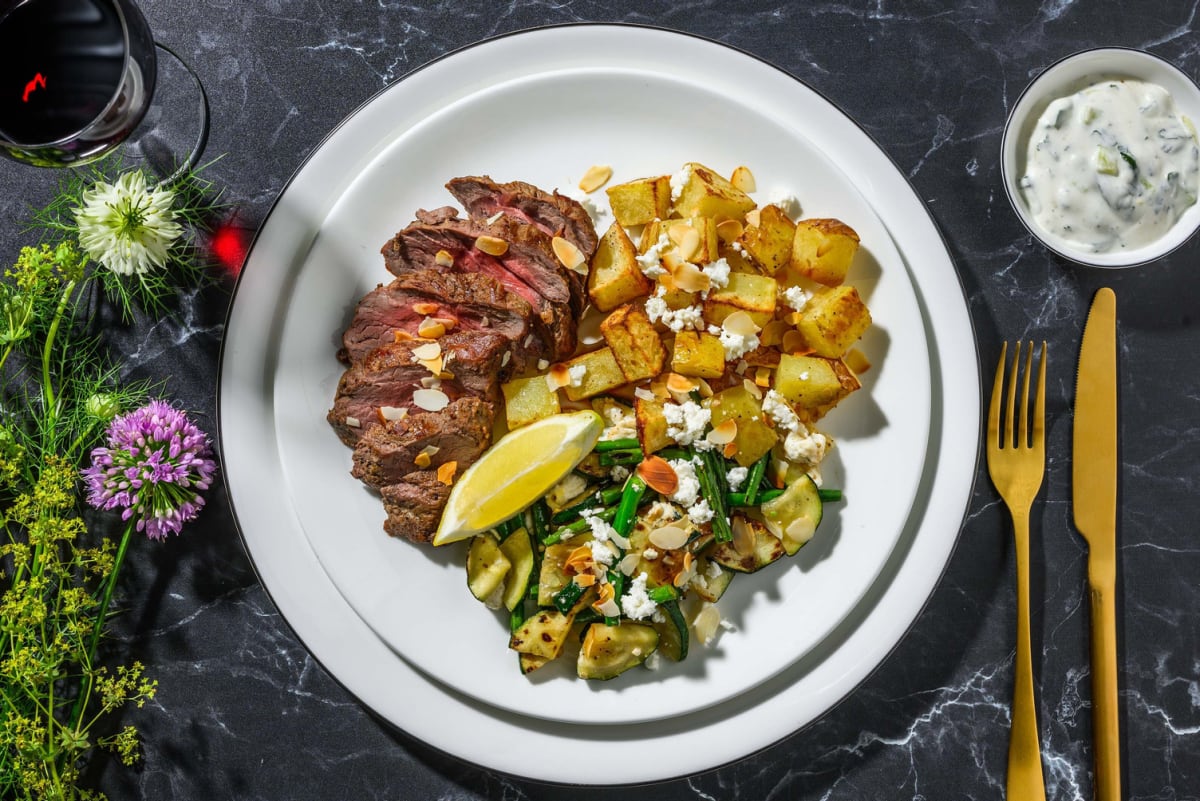 Greek Inspired Lamb Steak and Homemade Tzatziki