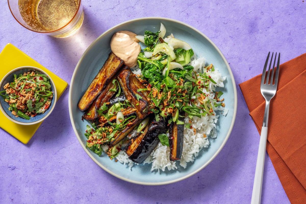 Teriyaki-glaseret aubergine