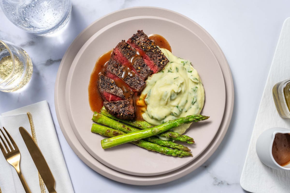 Pepper Crusted Venison Steak and Red Wine Jus