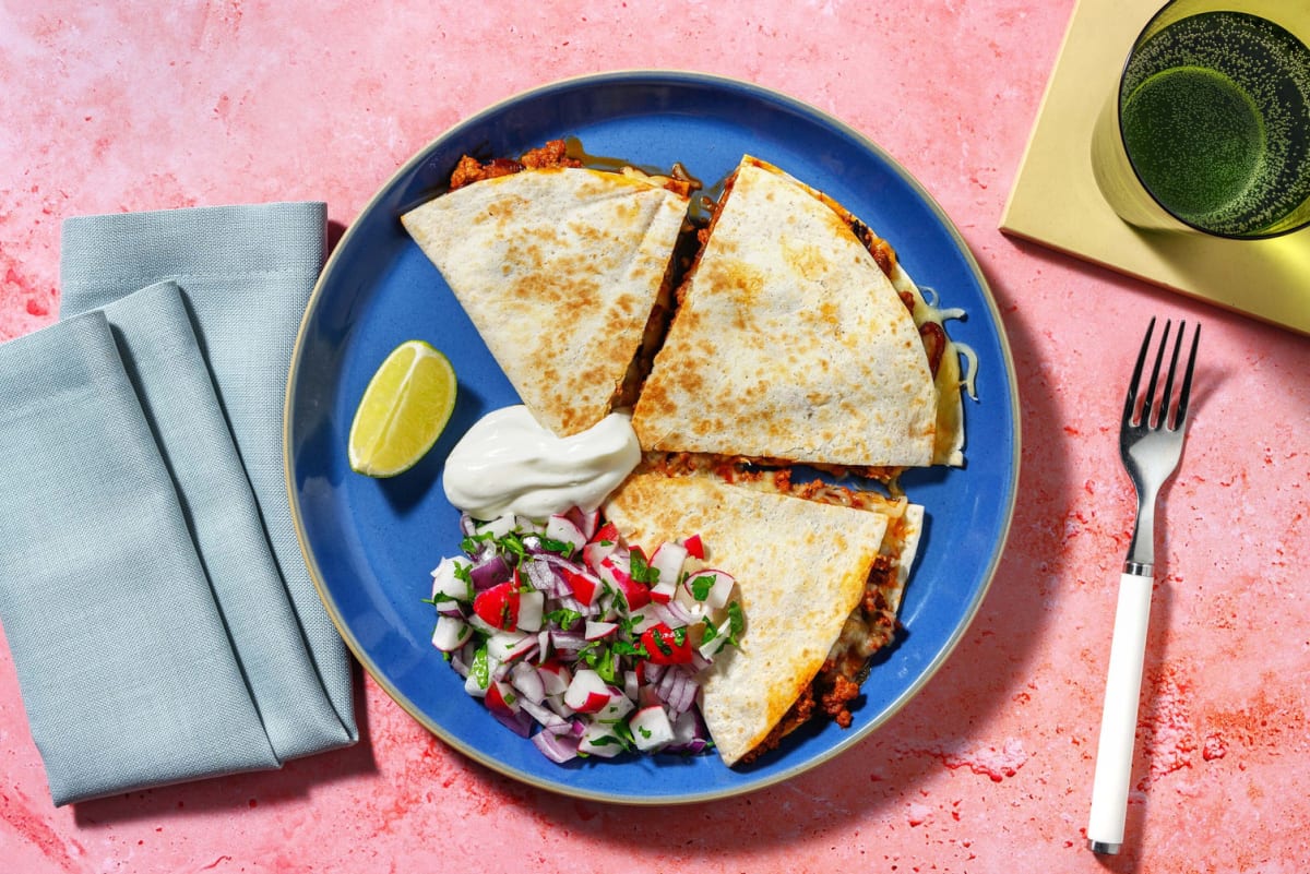 Quesadillas mit käsiger Rinderhackfleischfüllung