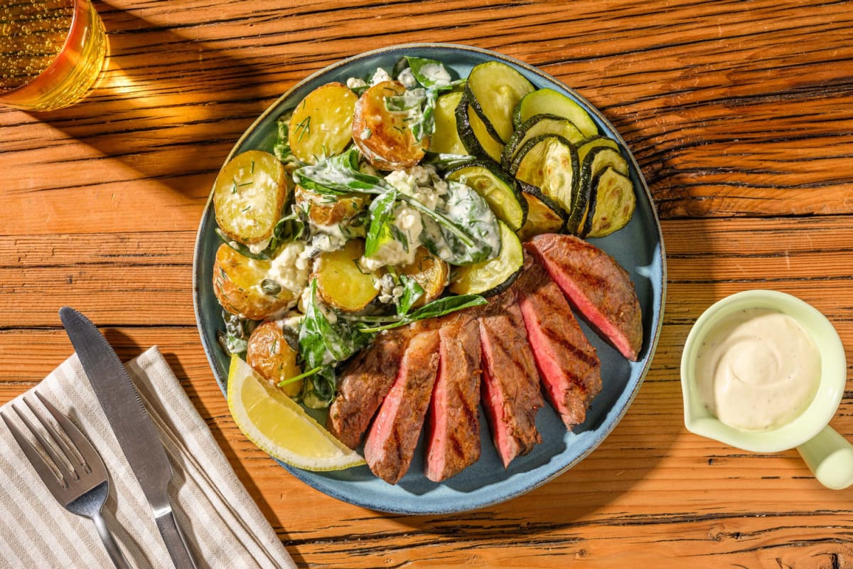 Grillet rumpsteak og sød sennepssauce