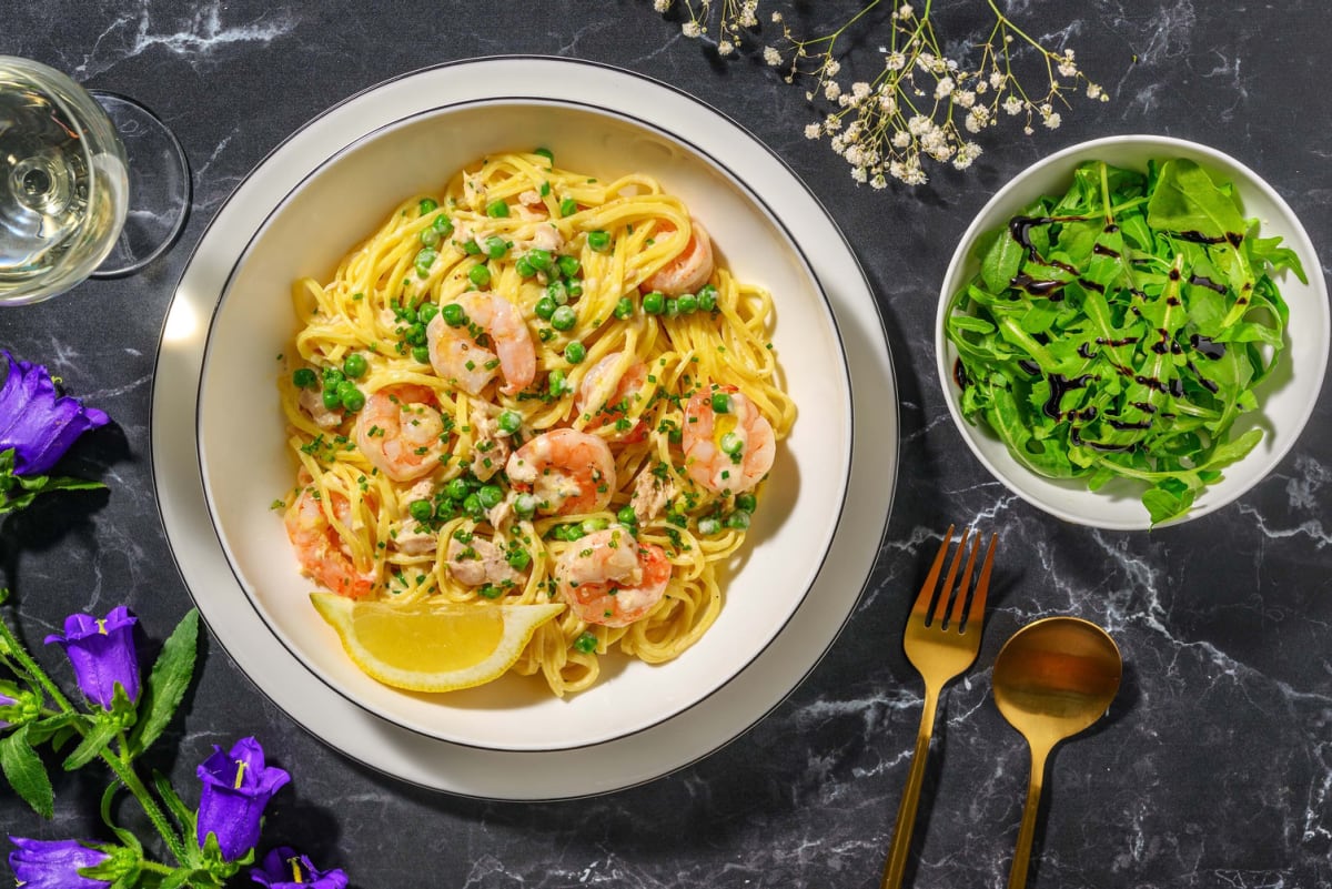 Creamy Orkney Crab and King Prawn Linguine