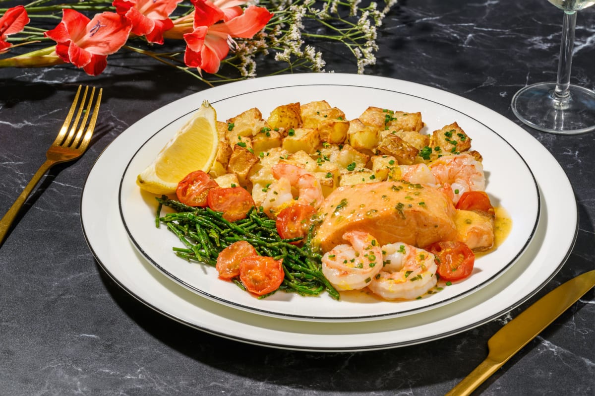 Lemon & Herb Salmon and Garlic Butter King Prawns