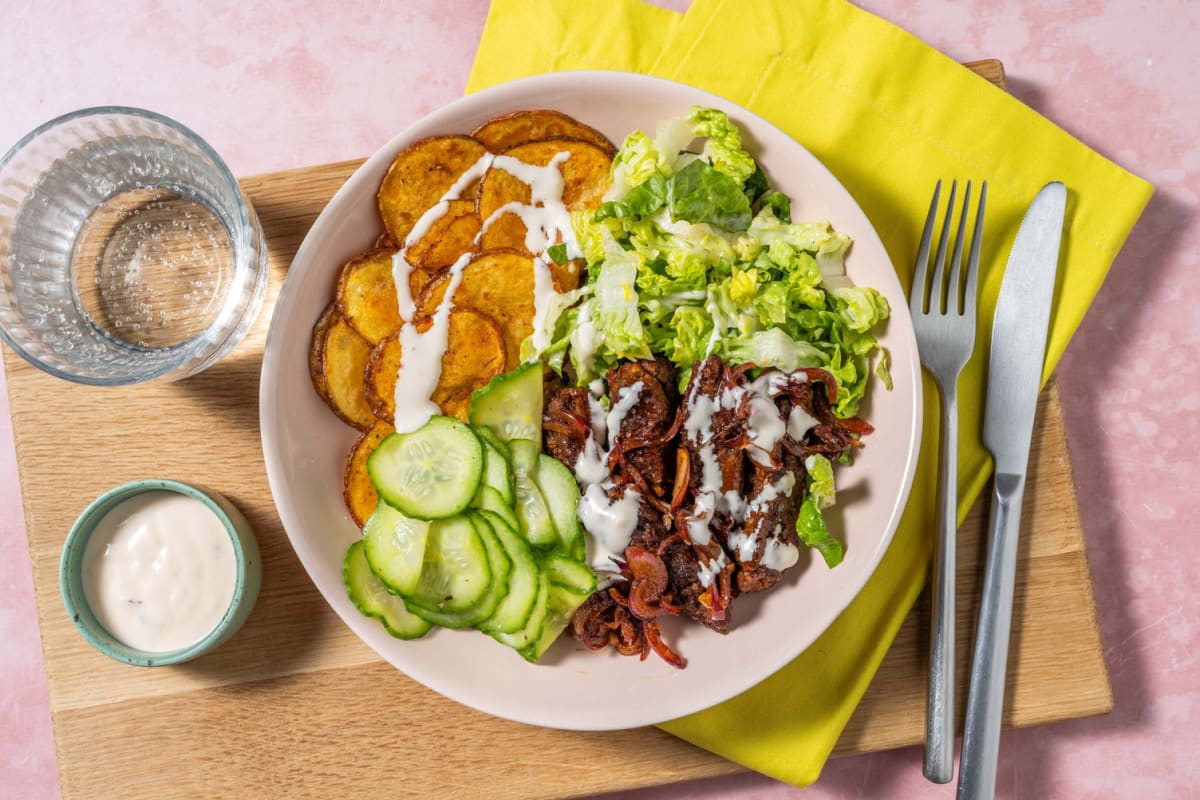 Beyond Burger Bowl! mit Harissa-Kartoffel-Chips