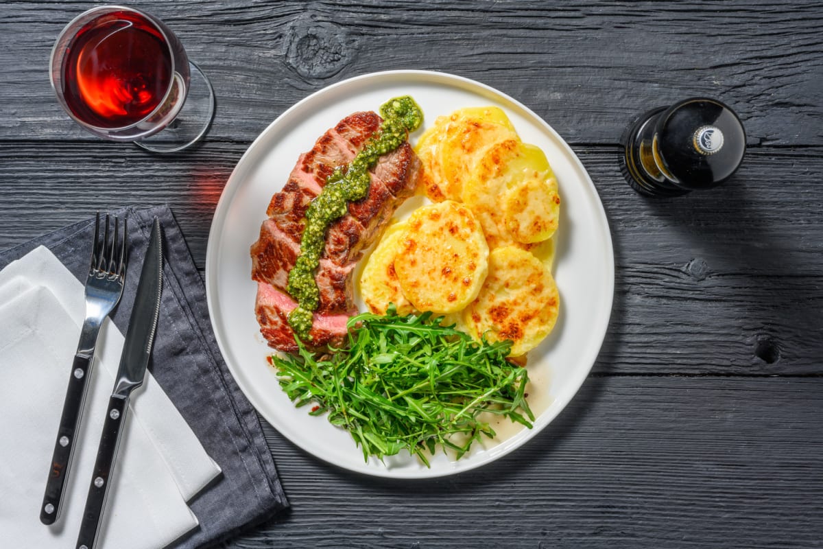 Pan-Fried Lamb Steak and Fresh Pesto