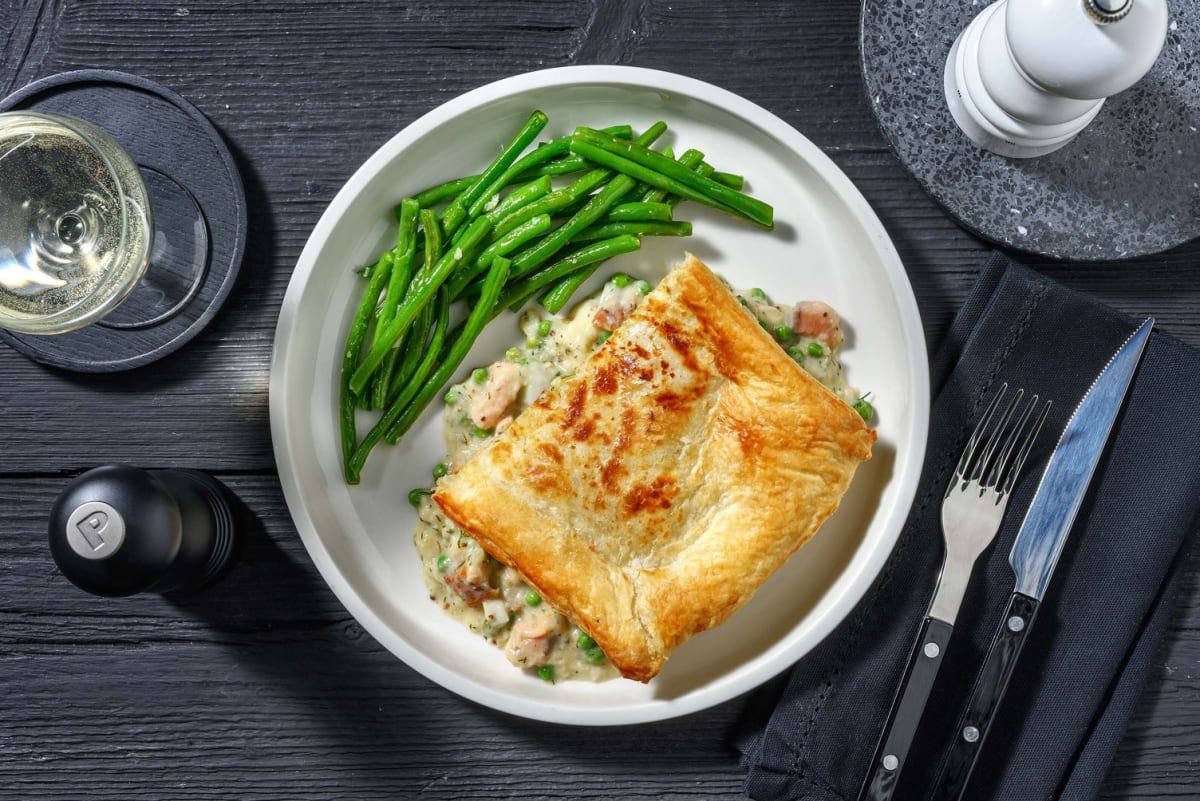 Smoked Haddock, Cod and Salmon Puff Pastry Pie