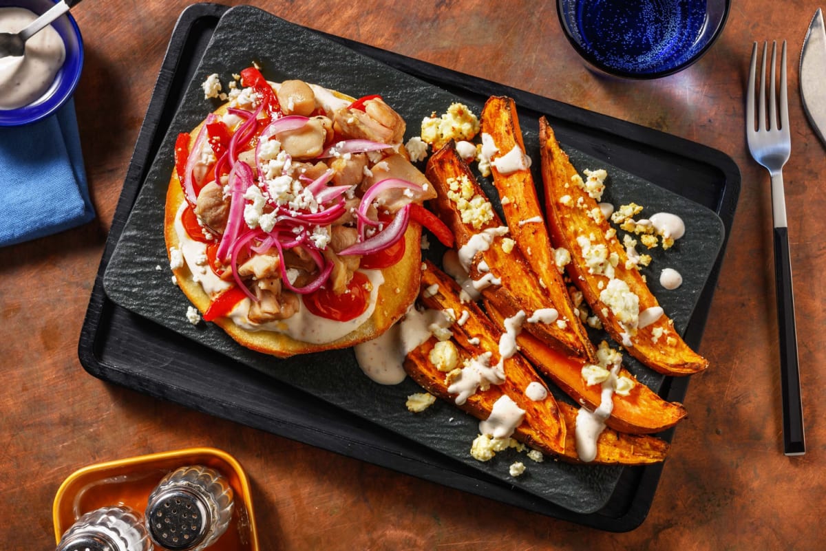 Honey Glazed Chicken and Harissa Veg Flatbread