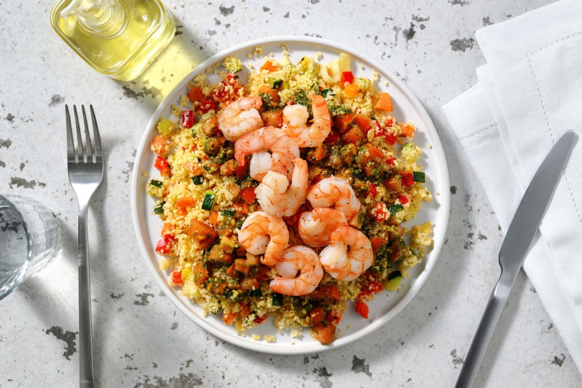 Salade de semoule aux crevettes à la méditerranéenne