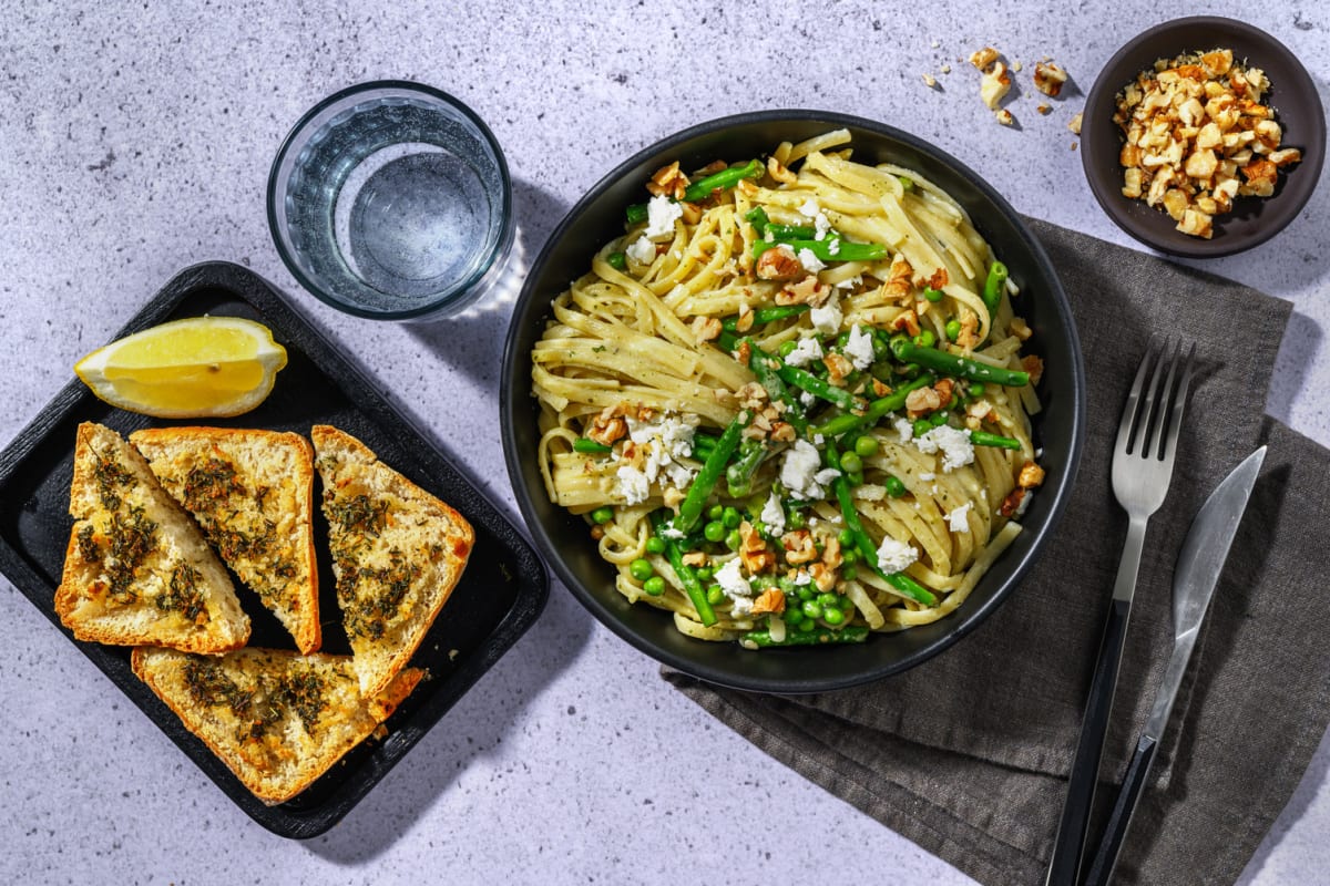 Ultimate Goat's Cheese, Pesto and Walnut Linguine