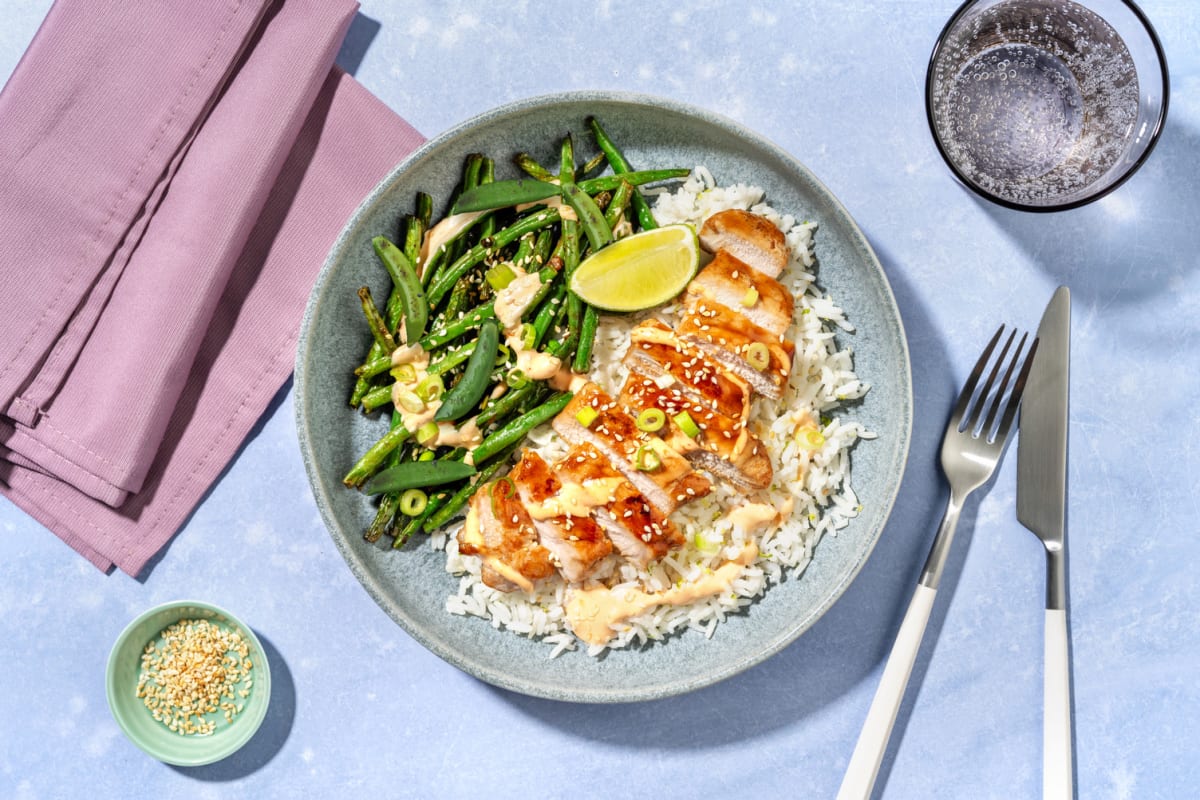 Sticky Hoisin Glazed Pork Steaks on Zesty Rice
