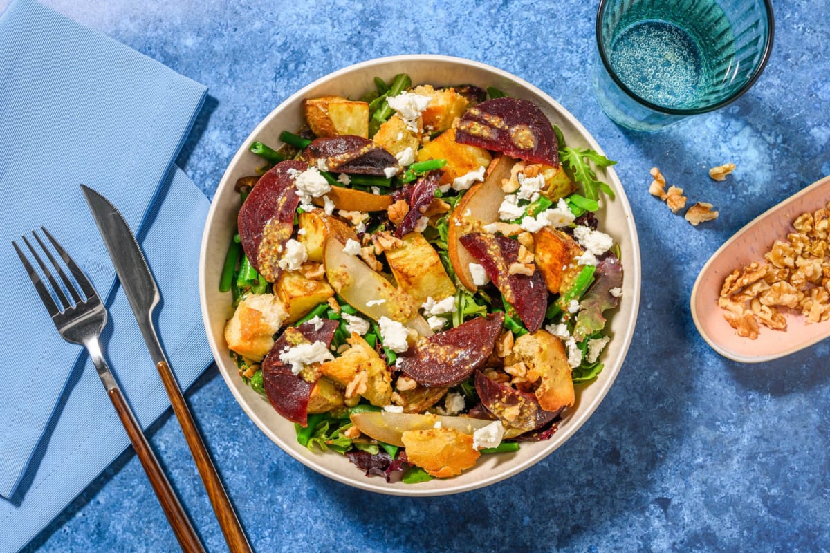 Roasted Pear, Beetroot & Greek Style Cheese Salad