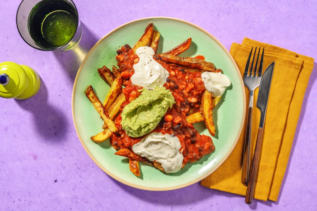 Spicy Beany and Chorizo Loaded Fries