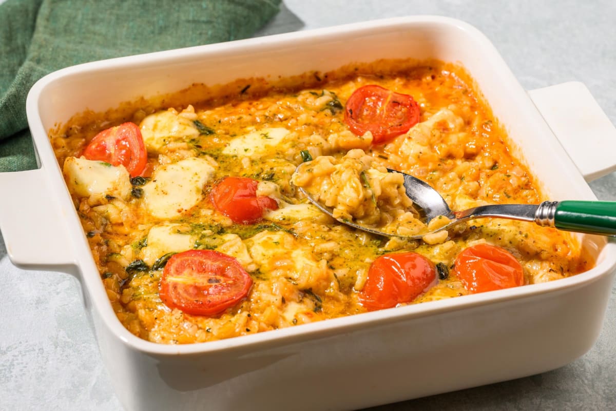 Oven-Baked Margherita Inspired Chicken Risotto