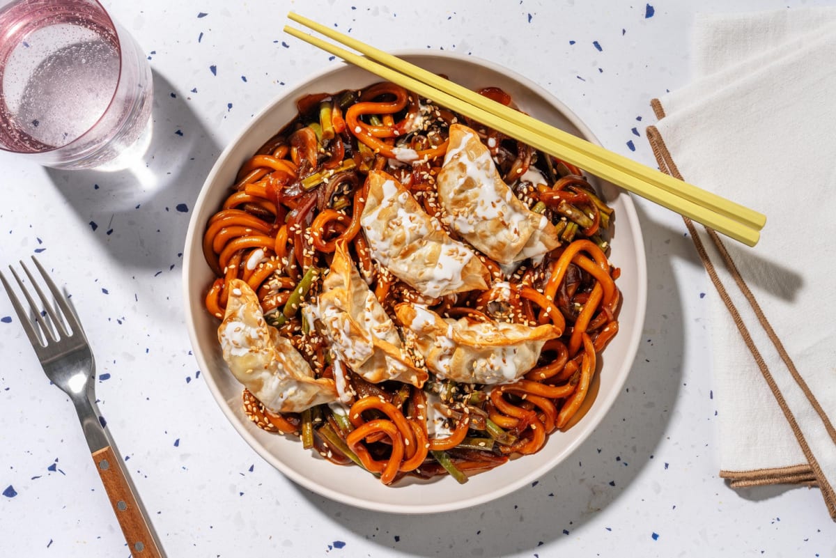 Sriracha-Sesame Veg Gyozas and Noodles