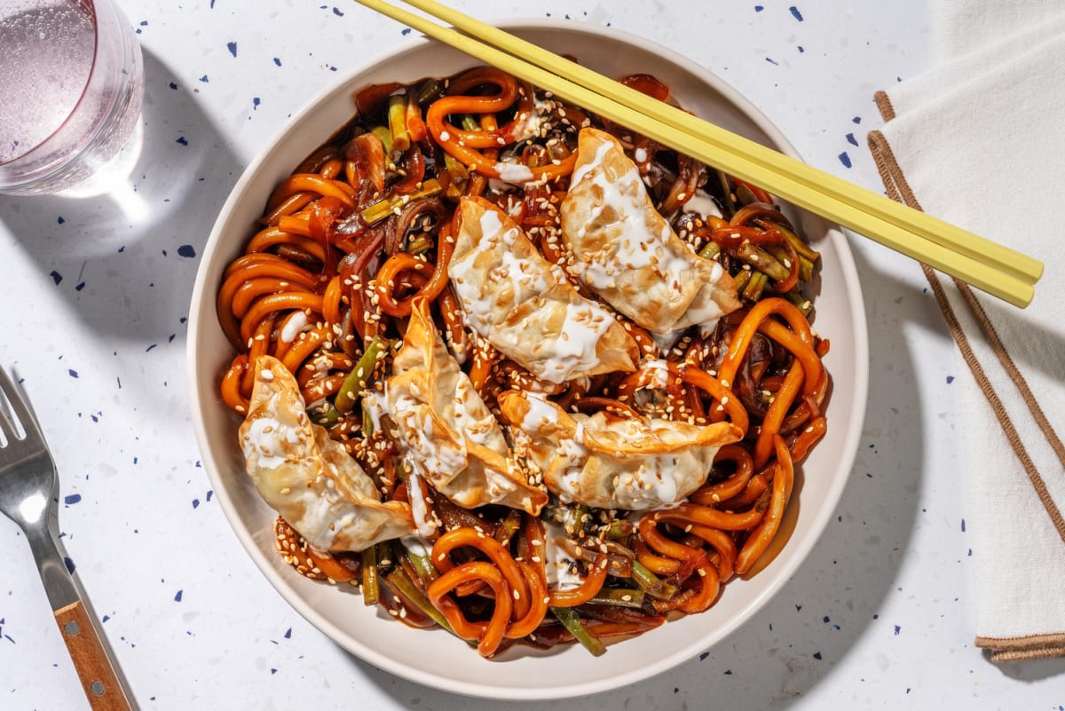 Sriracha-Sesame Veg Gyozas and Noodles