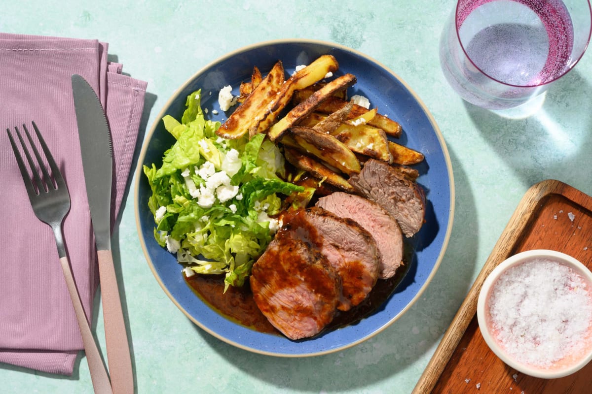 Oregano Lamb Steaks and Honey-Harissa Sauce