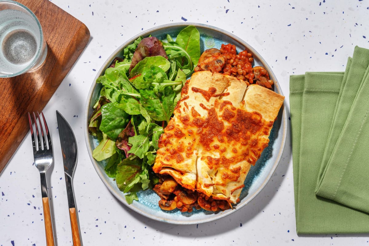 Chorizo, Lentil and Mushroom Enchiladas