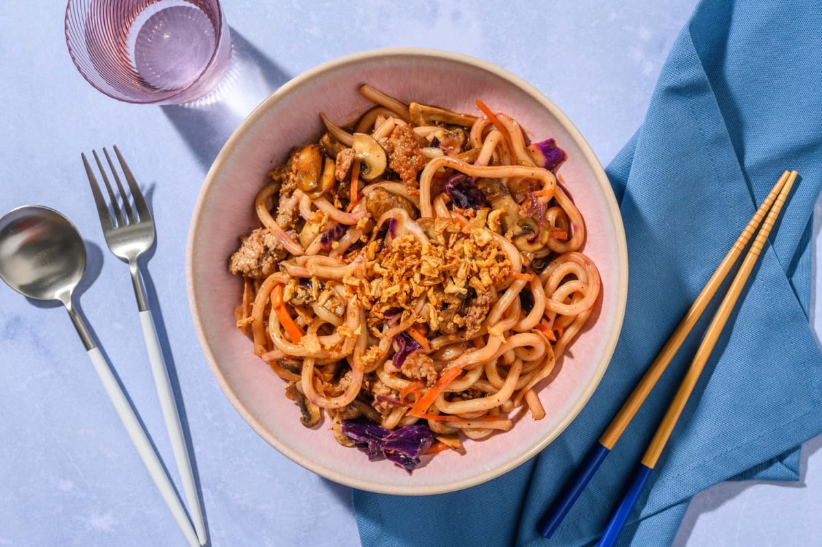 Ginger Miso Beef Udon Stir-Fry