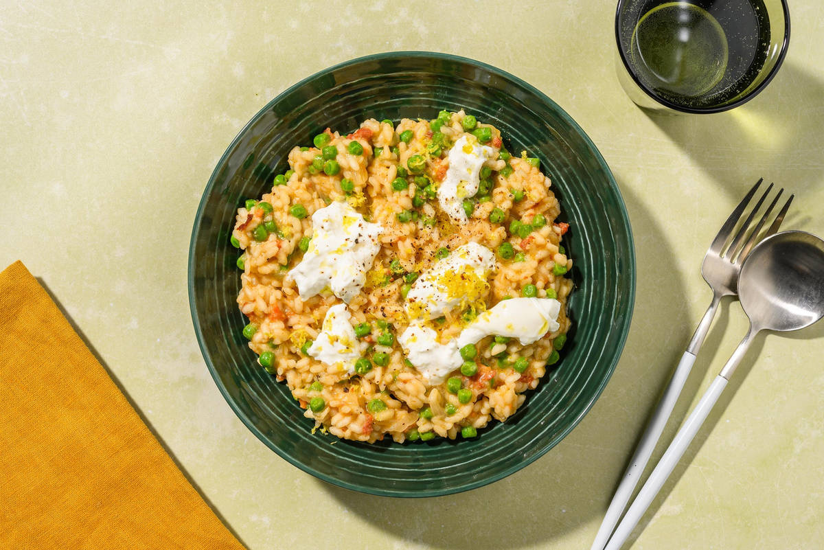 OvenBaked Veggie 'Nduja and Burrata Risotto Recipe HelloFresh
