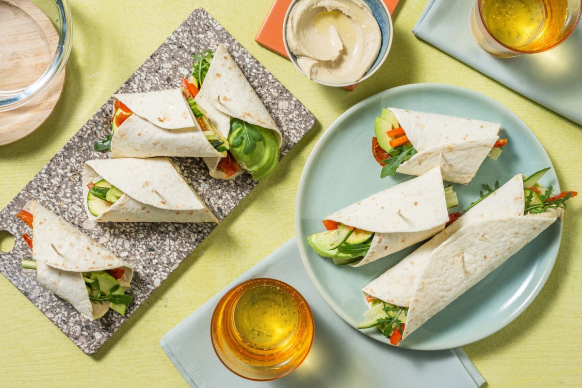 Wraps met hummus en mashed avocado