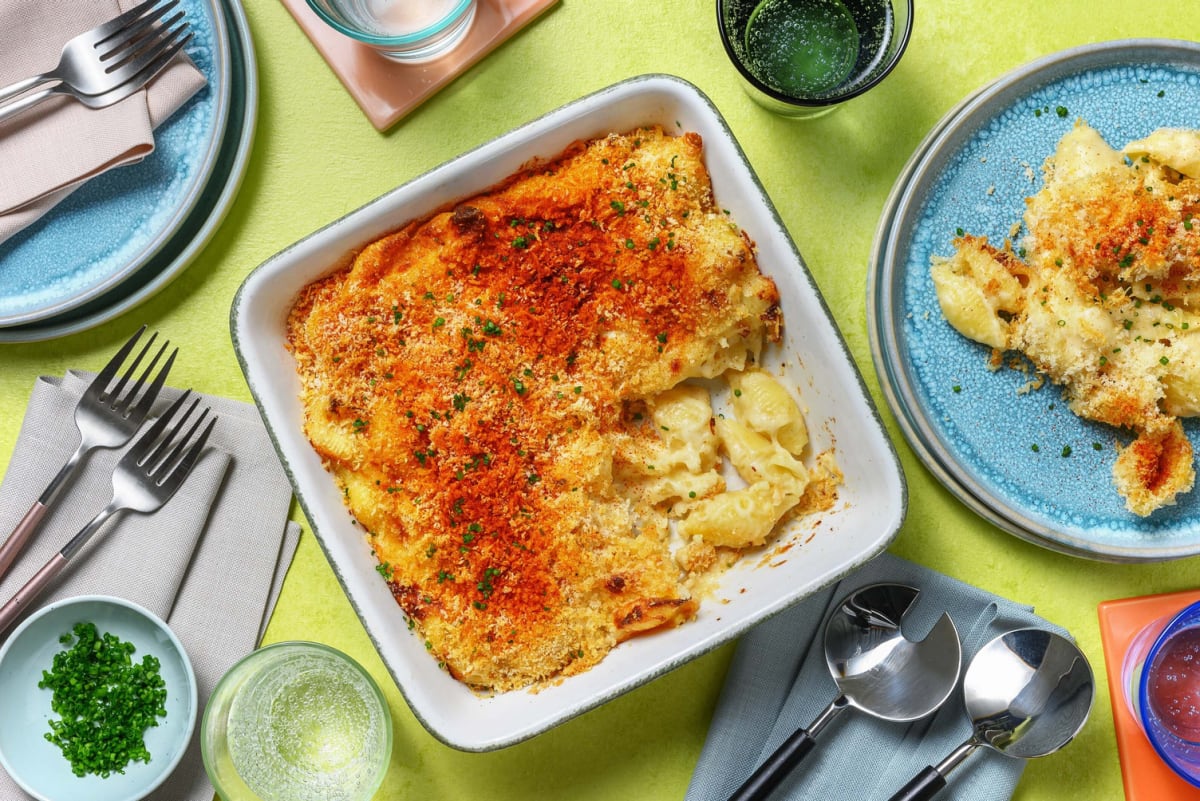 Mac & cheese met pankotopping