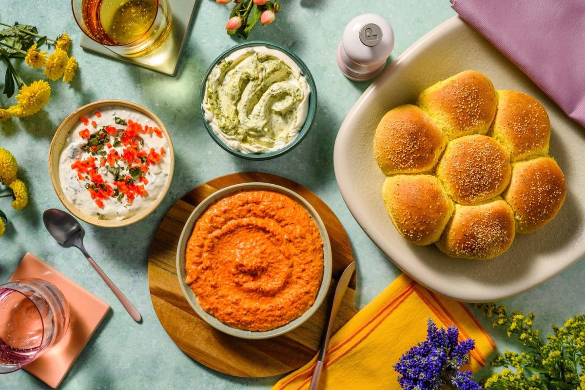 Dip trio | Muhammara, burratadip en pestodip