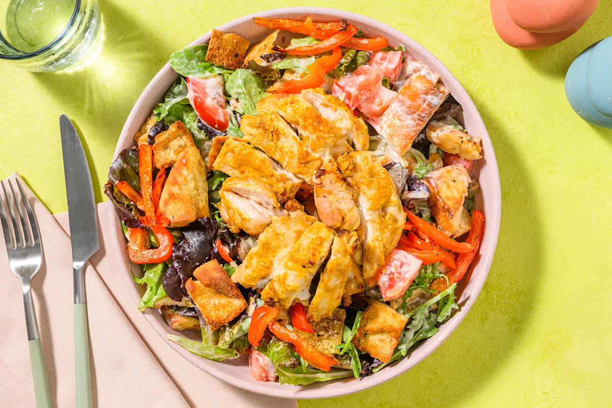 Curried Chicken Breast and Naan Crouton Salad