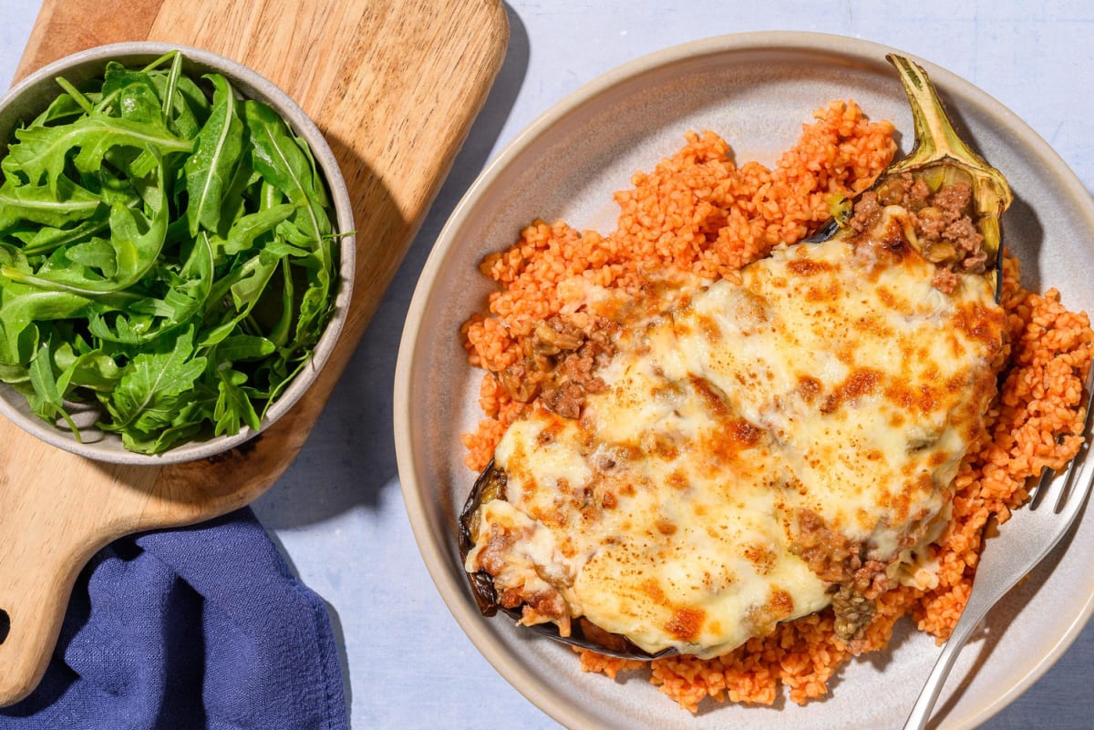 Antigone's Grilled Aubergine and Lamb Papoutsakia