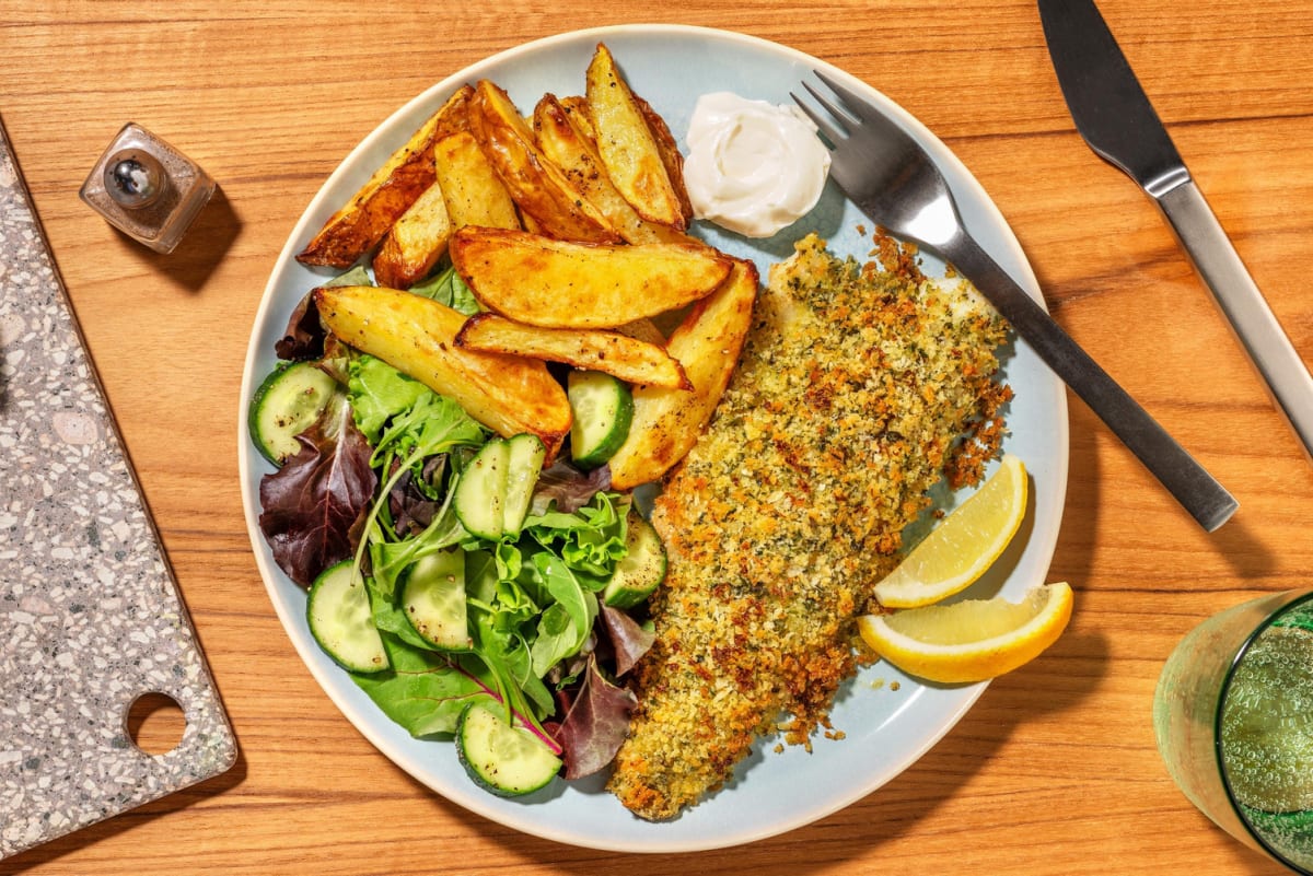 Zesty Breaded Sea Bass and Chips