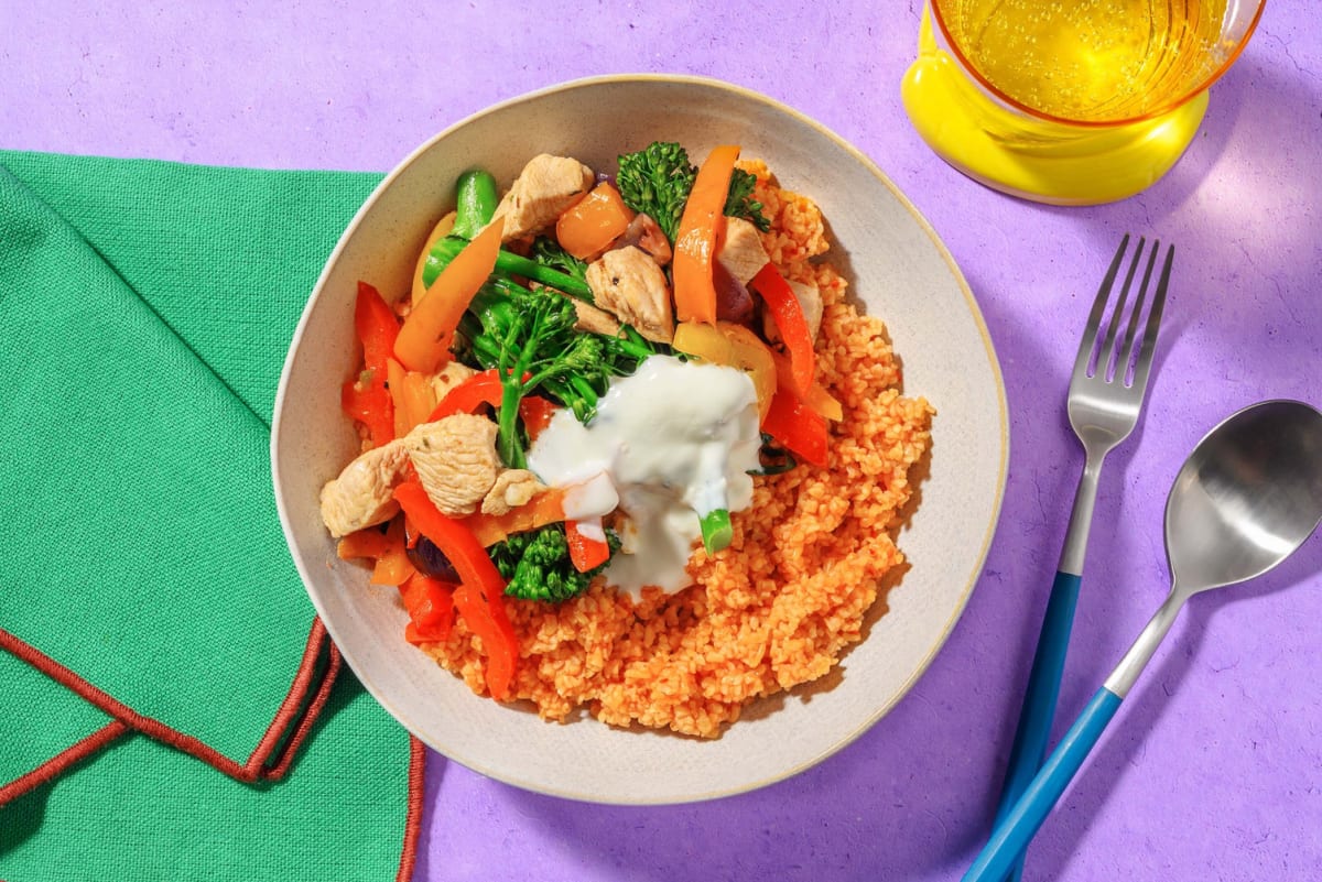 Spiced Chicken Breast, Mixed Peppers and Onion Bulgur