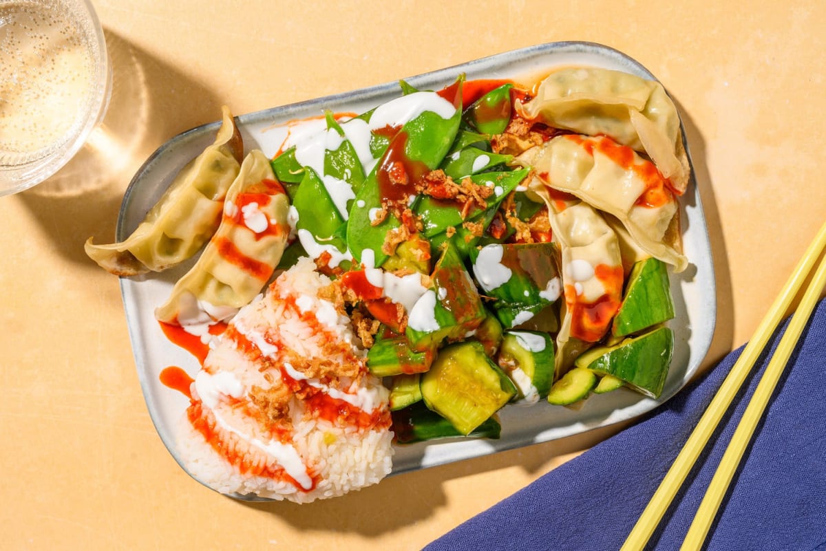 Bento Style Honey Sriracha Chicken Gyozas